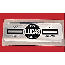 Lucas 12V Coil Type HA12  Black on Silver Foil Sticker  (77mm x 27mm)    CRST156
