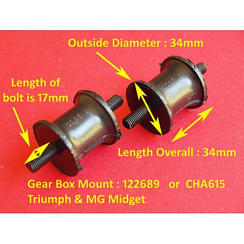 Gearbox Mount Bushes - Triumph Mini BMC ADO16 (Pair) 122689 CHA615-SetA Gearbox Mount Bushes - Triumph Mini BMC ADO16 (Pair) 122689 CHA615-SetA
