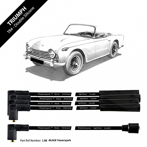 Powerspark HT Ignition Lead Set 4 Cylinder Triumph TR2 - TR3 - TR4 &  Morgan Plus4 8mm  L38-Black