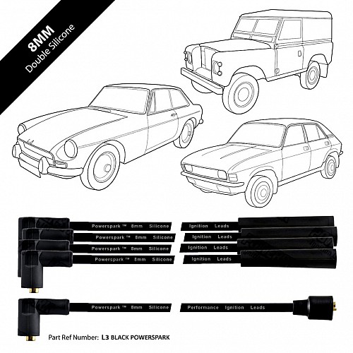 Powerspark HT Ignition Lead Set 4 Cylinder 8mm MGB MG Hillman Singer Sunbeam Talbot Triumph & more L3-Black Powerspark HT Ignition Lead Set 4 Cylinder 8mm MGB MG Hillman Singer Sunbeam Talbot Triumph & more L3-Black