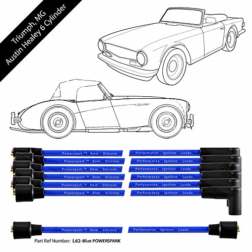 Powerspark HT Ignition Lead Set 6 Cylinder Triumph MG Austin Healey 8mm Double Silicone  L62-Blue