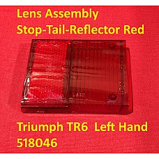 Lens Assembly - Stop-Tail-Reflector Red  Triumph TR6  Left Hand  L832 embossed  518046