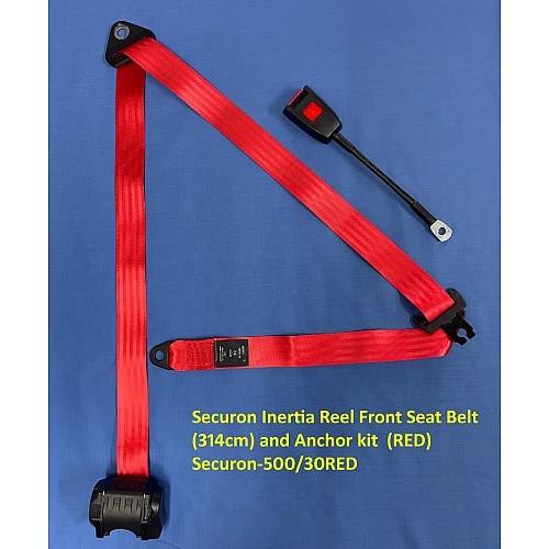 Securon Inertia Reel Front Seat Belt (314cm) and Anchor kit (RED) Securon-500/30RED Securon Inertia Reel Front Seat Belt (314cm) and Anchor kit (RED) Securon-500/30RED