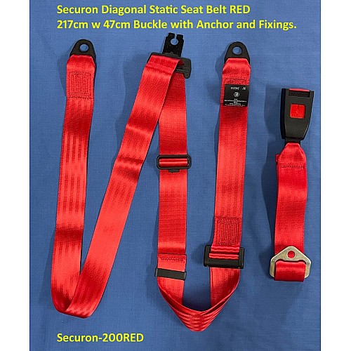Securon Diagonal Static Seat Belt RED 217cm w 47cm Buckle with Anchor and Fixings. Securon-200RED Securon Diagonal Static Seat Belt RED 217cm w 47cm Buckle with Anchor and Fixings. Securon-200RED