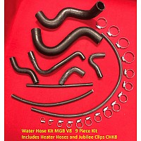 Water Hose Kit MGB V8   9 Piece Kit  - Includes Heater Hoses and Jubilee Clips CHK8