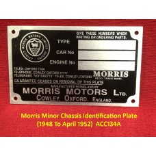Morris Minor Chassis Identification Plate (1948 To April 1952)  ACC134A