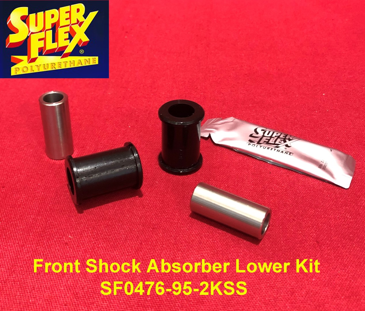 Superflex Front Shock Absorber Lower  Kit of 2 Bushes; 2 Stainless Steel Tubes  replaces OEM# 119450 - SF0476-95-2KSS