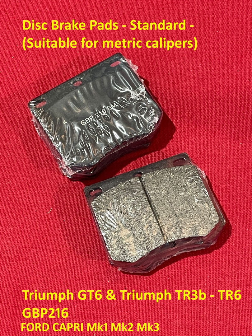 Disc Brake Pads - Standard - (Suitable for metric calipers) Ford & Triumph GT6 & Triumph TR3b - TR6 GBP216 Disc Brake Pads - Standard - (Suitable for metric calipers) Ford & Triumph GT6 & Triumph TR3b - TR6 GBP216